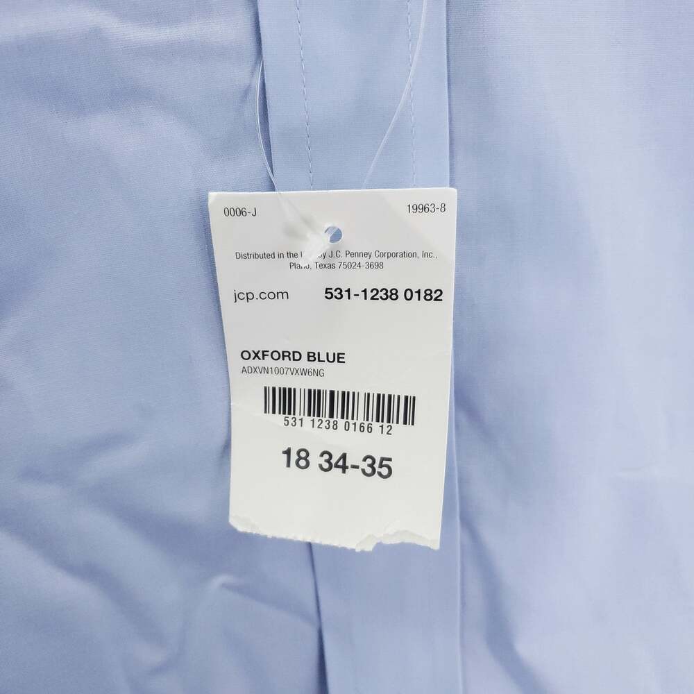 NEW Stafford Dress Shirt Mens 18 34/35 Blue Solid Stretch Non Iron Long Sleeve - Picture 9 of 16